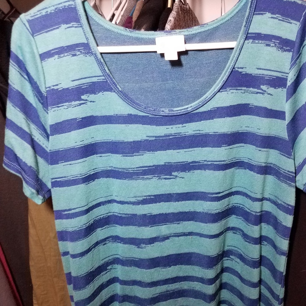 Lularoe large Classic T green and blue stripes